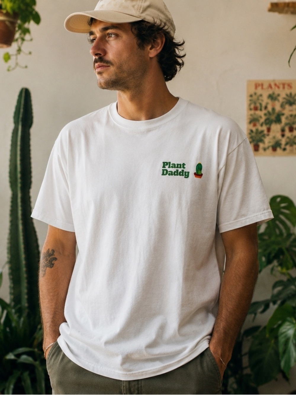 J.J. Malibu White “Plant Daddy” Men’s Short Sleeve T-Shirt Size Small